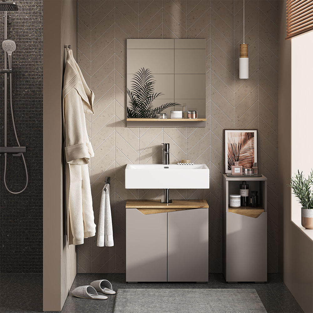 Armoire moyenne avec porte et compartiment ouvert, Grège 30 x 74.5cm