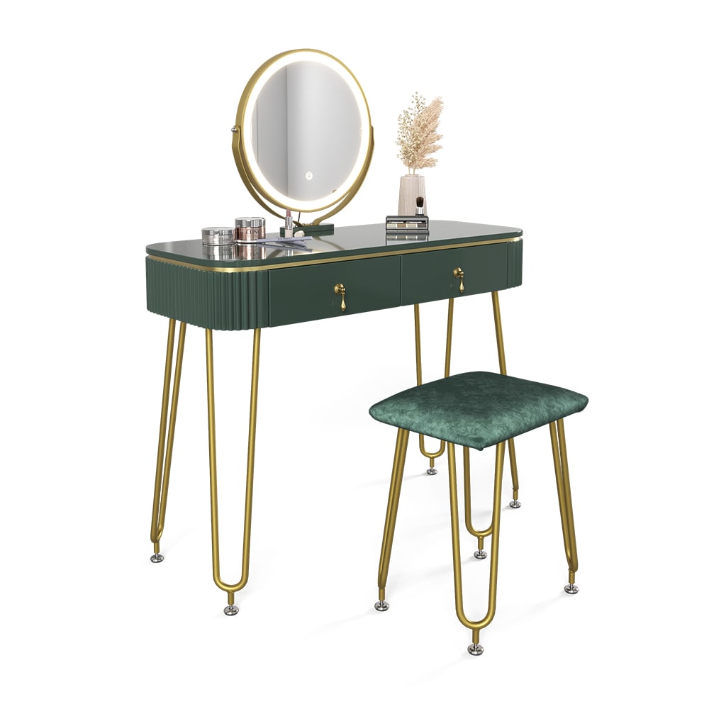 Coiffeuse avec éclairage LED et tabouret Vert foncé 100x126cm