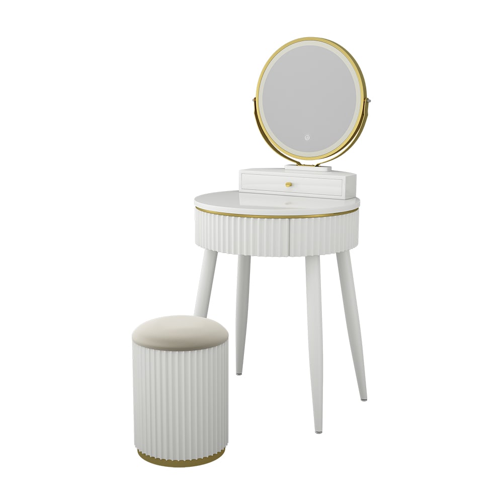 Coiffeuse avec miroir led et tabouret blanc 60x133cm Coiffeuse avec miroir led et tabouret blanc 60x133cm