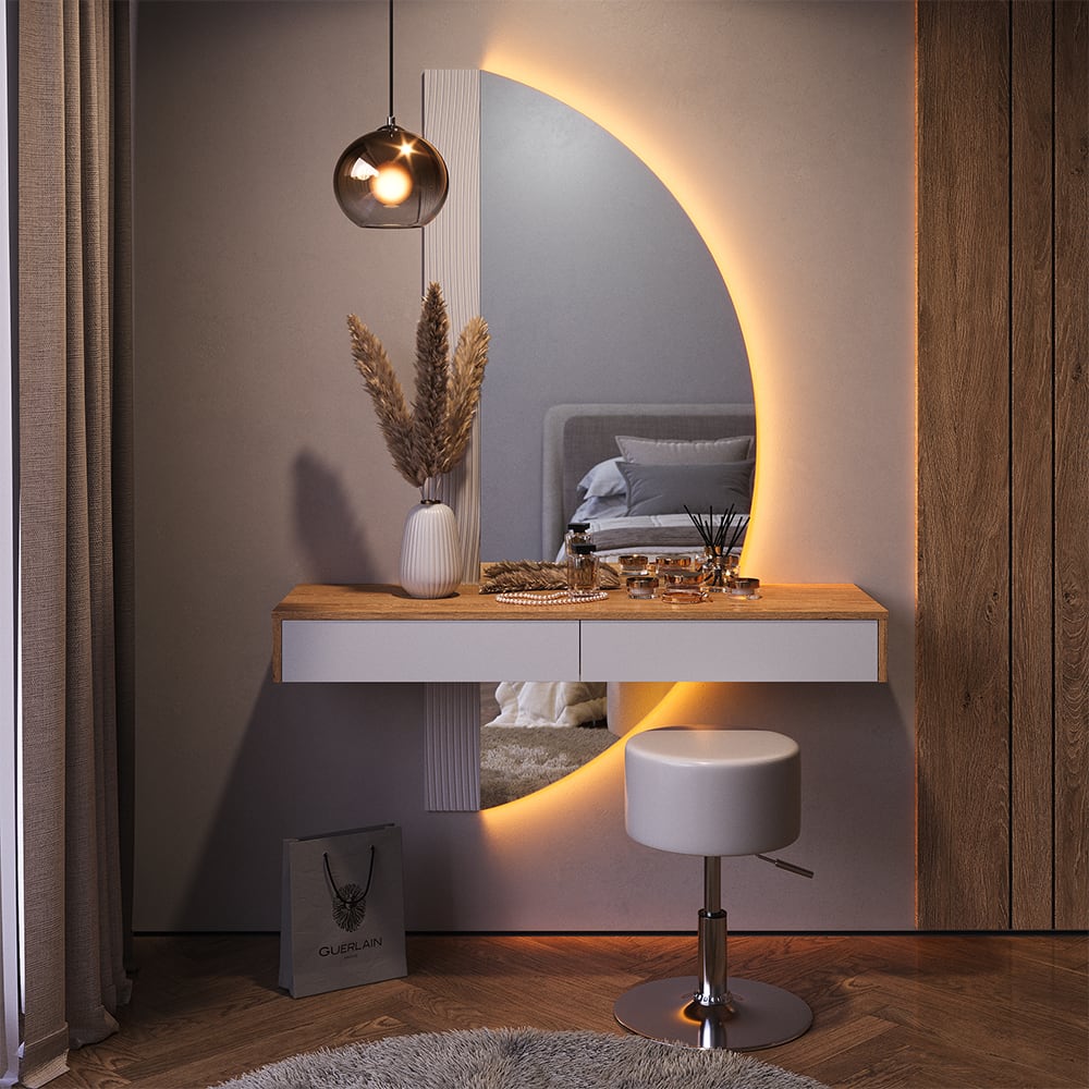 Schminktisch mit LED Beleuchtung und Hocker, Weiß 120 x 161.1cm -
