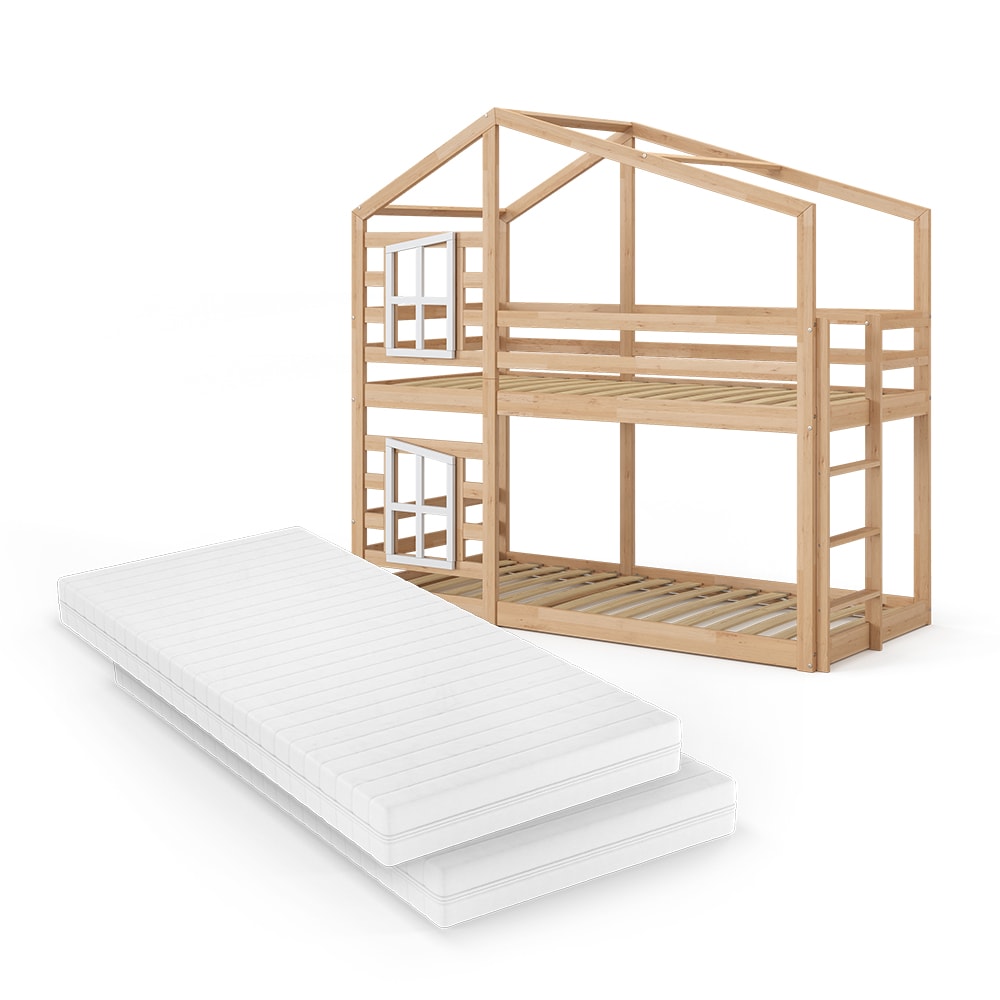 Lit superposé avec 2 matelas, Marron 208 x 195cm