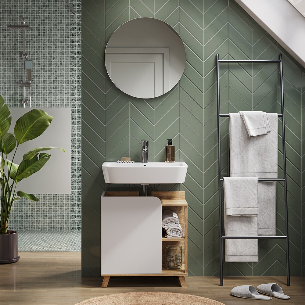 Meuble vasque simple avec porte et compartiments ouverts Sonoma 60x65