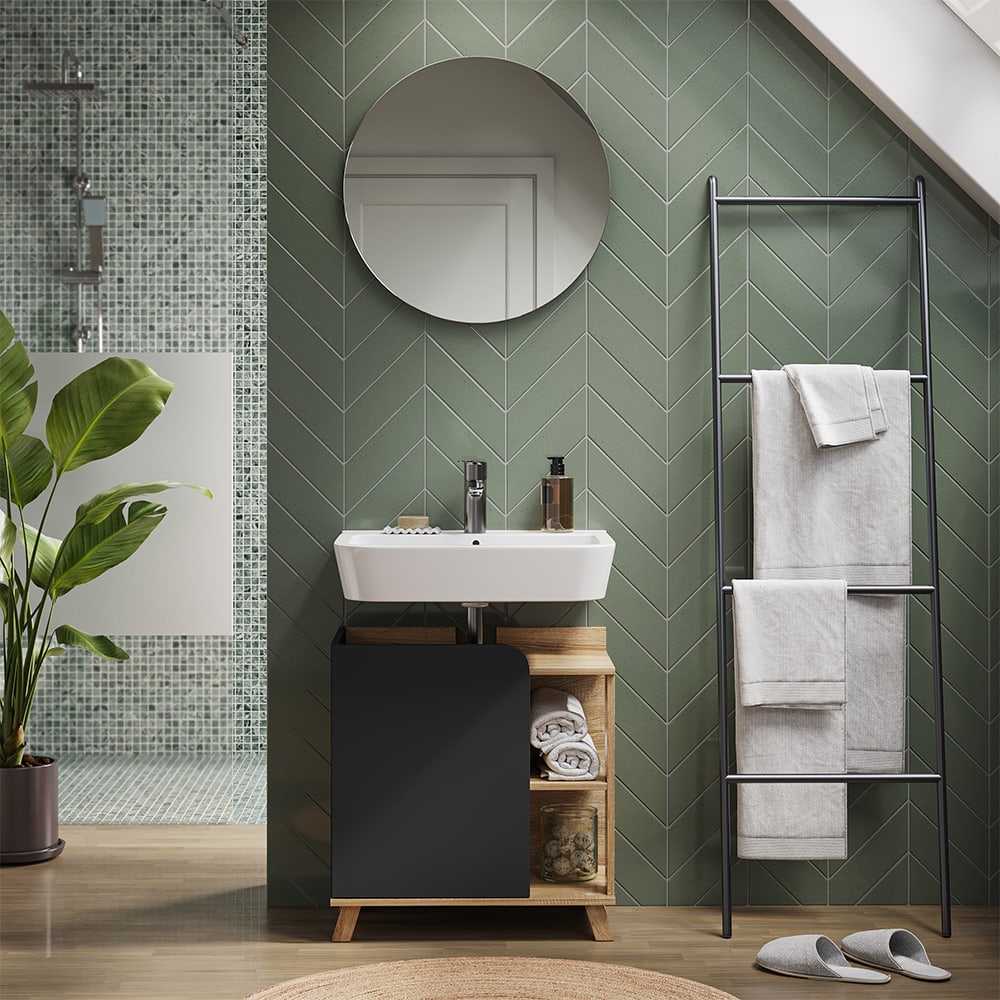 Meuble sous lavabo avec porte et compartiments ouverts Sonoma 60x65cm