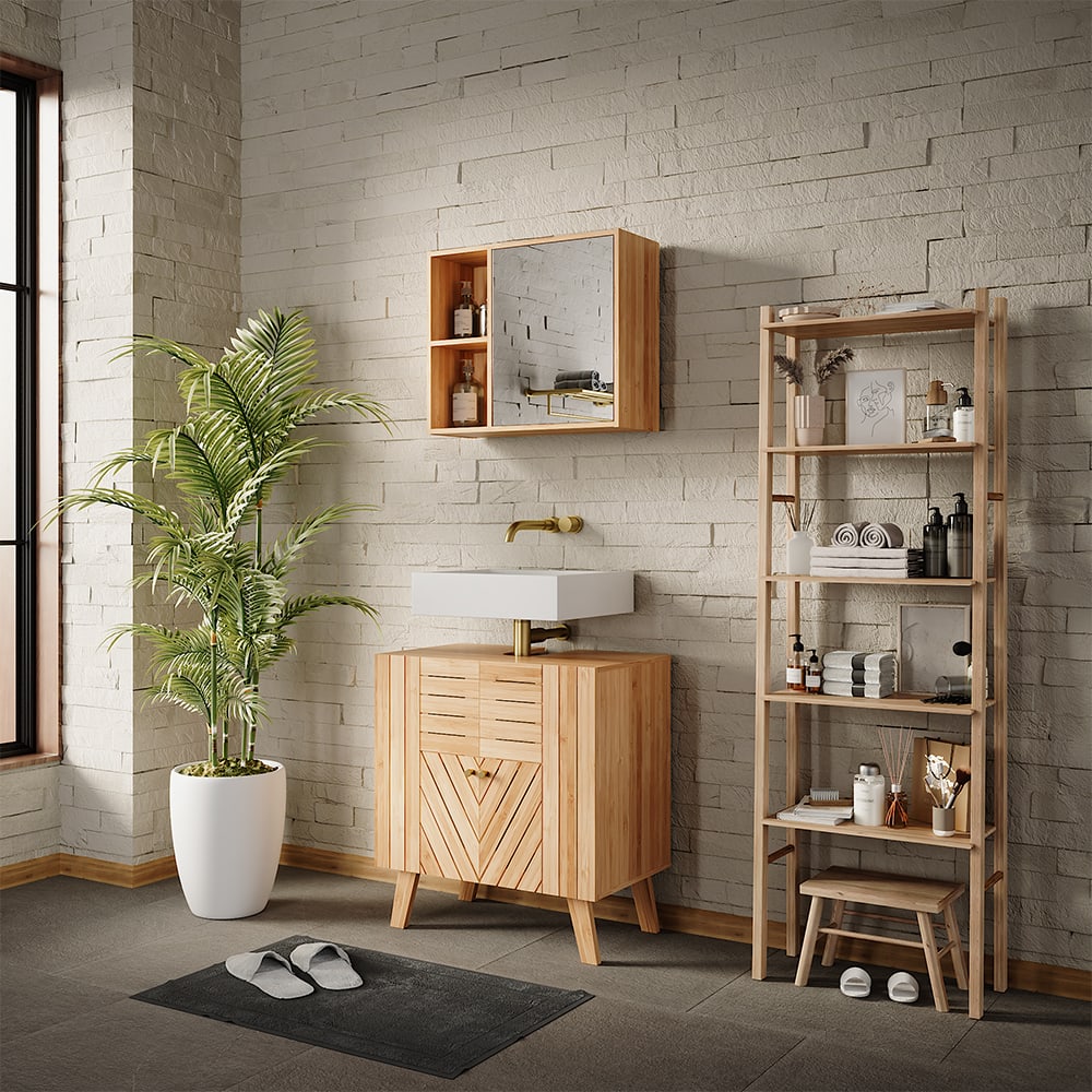 Meuble sous lavabo avec 2 portes Bambou 60x65cm