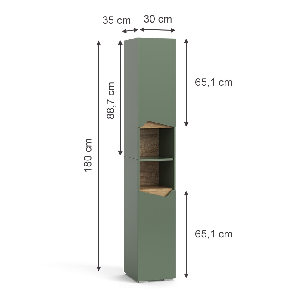 Badschrank mit Türen und offenen Fächern Grün/Artisan 30x180cm -