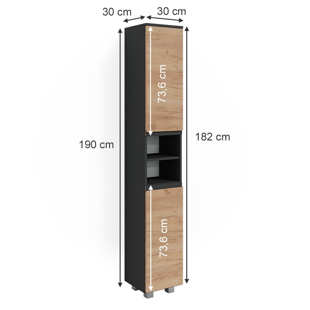 Badschrank Anthrazit/Goldkraft Eiche 30x190cm - Maisons Du Monde