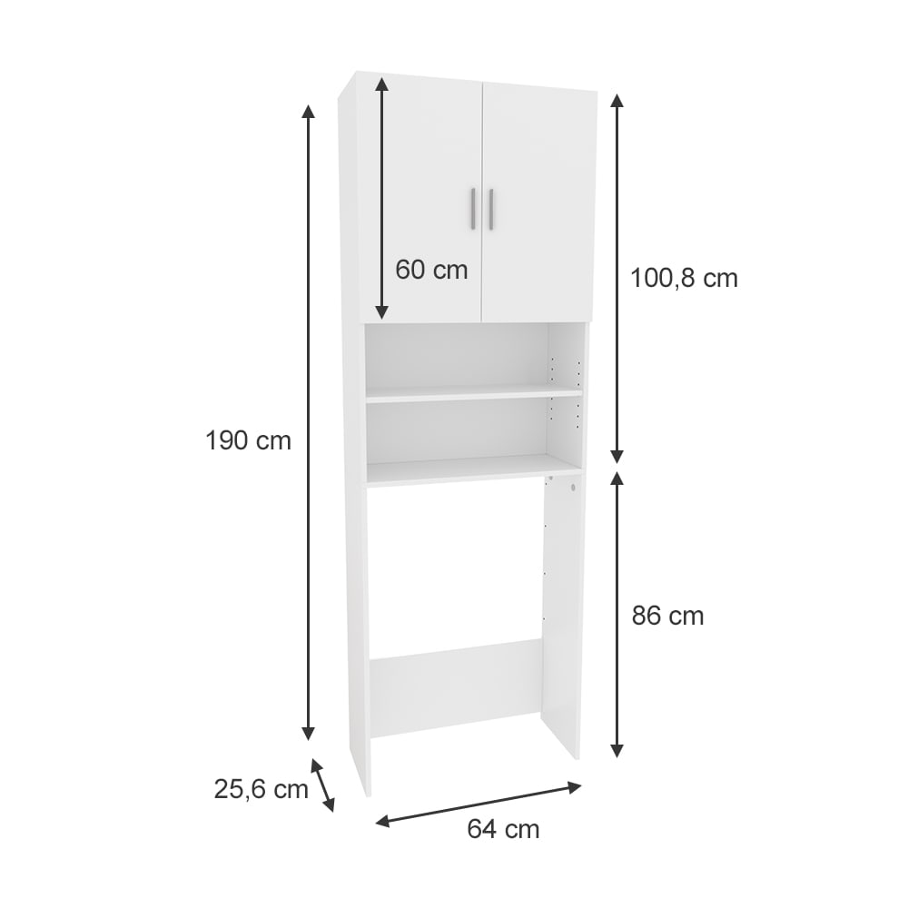 Waschmaschinenschrank mit 2 kurzen Türen, Weiß 64 x 190cm -