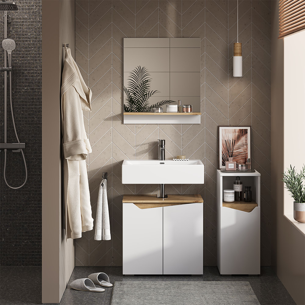 Meuble salle de bain avec porte et compartiment ouvert Blanc 30x74,5cm