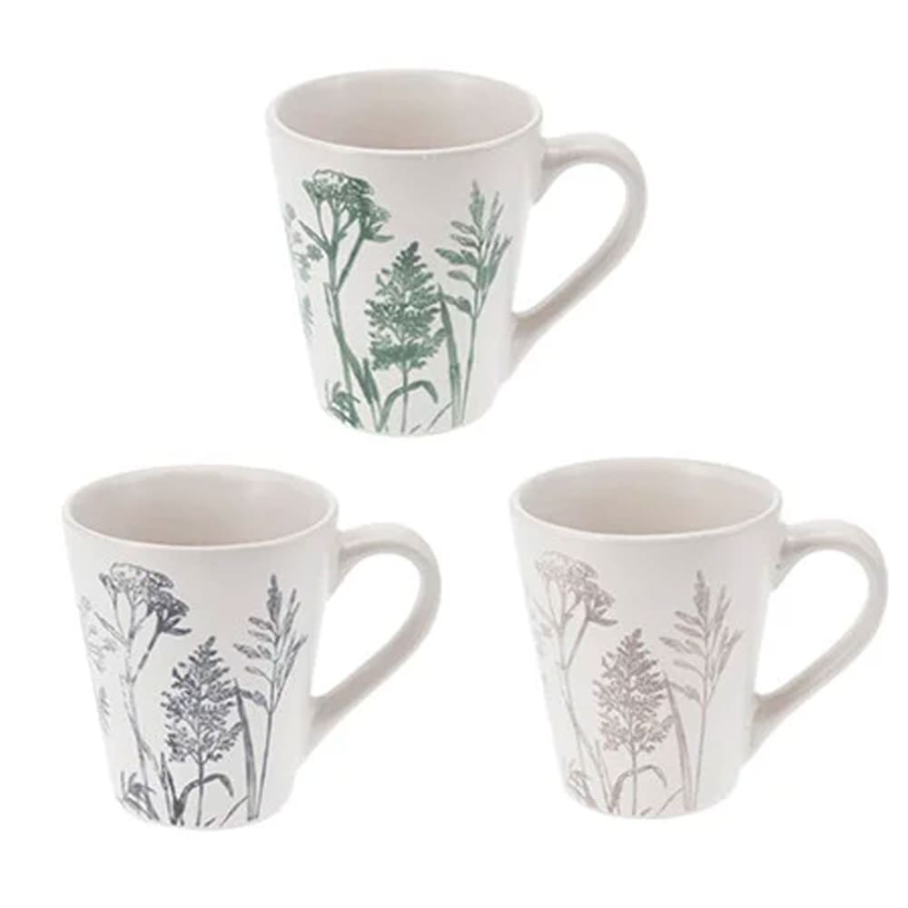 Set de 3 mugs en grés motif fleurs sauvages 360ml Set de 3 mugs en grés motif fleurs sauvages 360ml