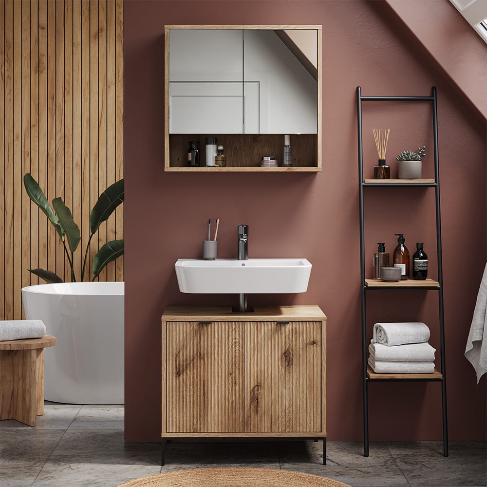 Miroir de salle de bain  avec 2 portes chêne viking 70x65cm