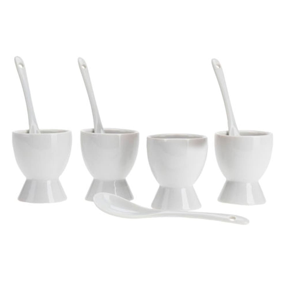 Set de 4 coquetiers en porcelaine blanche avec cuillères