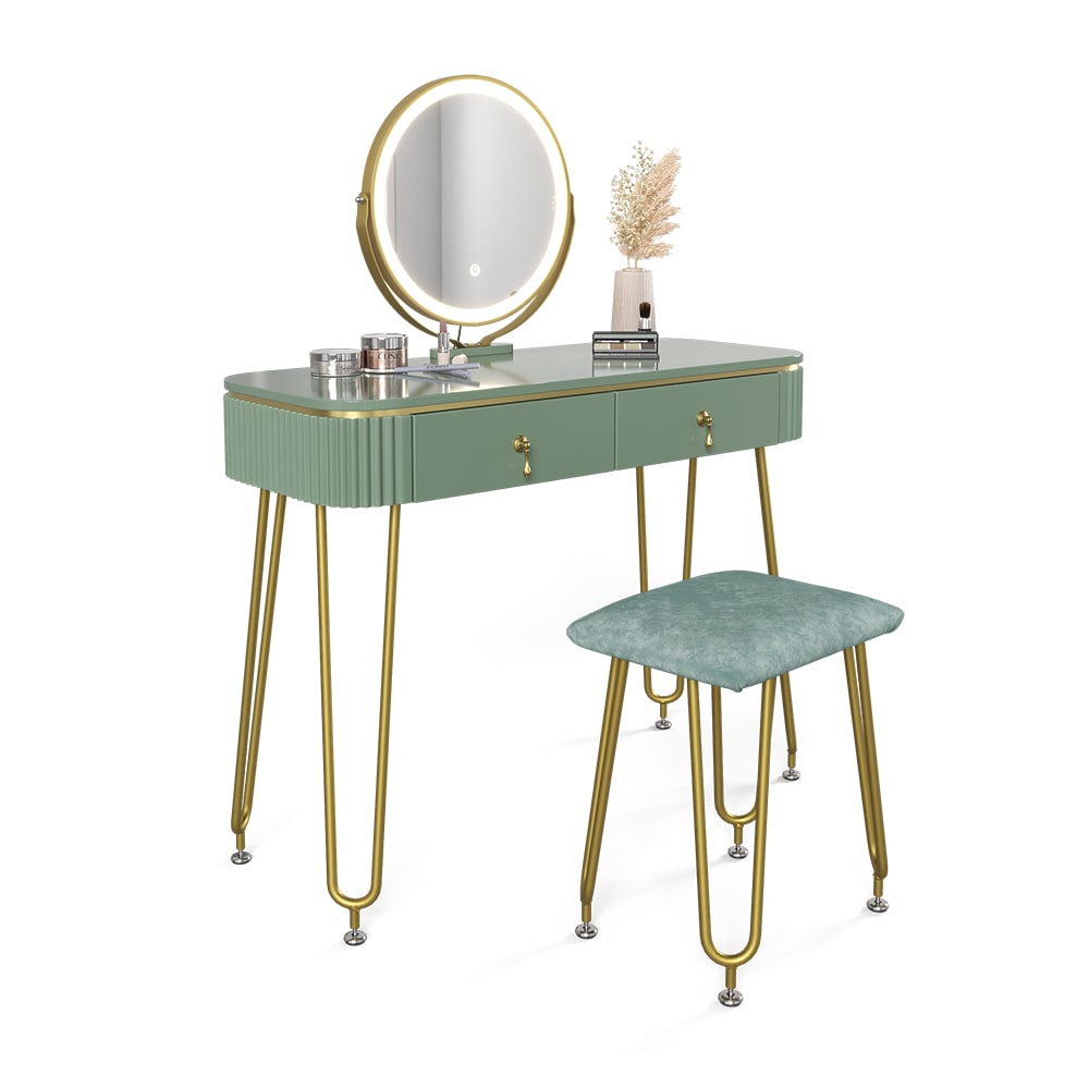 Coiffeuse avec éclairage LED et tabouret, Vert 100 x 126cm