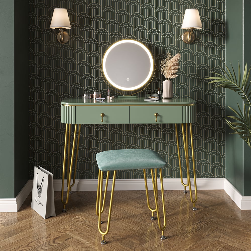 Coiffeuse avec éclairage LED et tabouret, Vert 100 x 126cm
