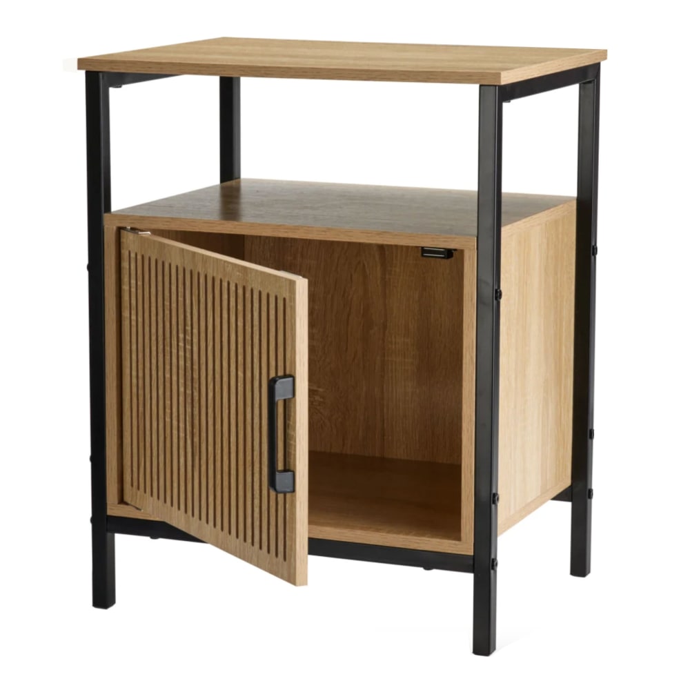 Table de chevet bois et métal noir avec placard 43x33x55cm