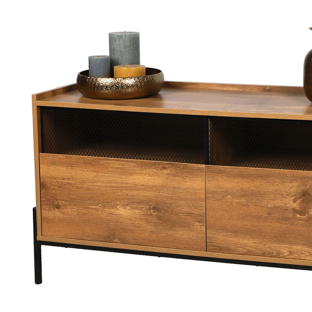 Buffet 2 portes 119x40x63 cm décor bois et pieds en métal - OLI