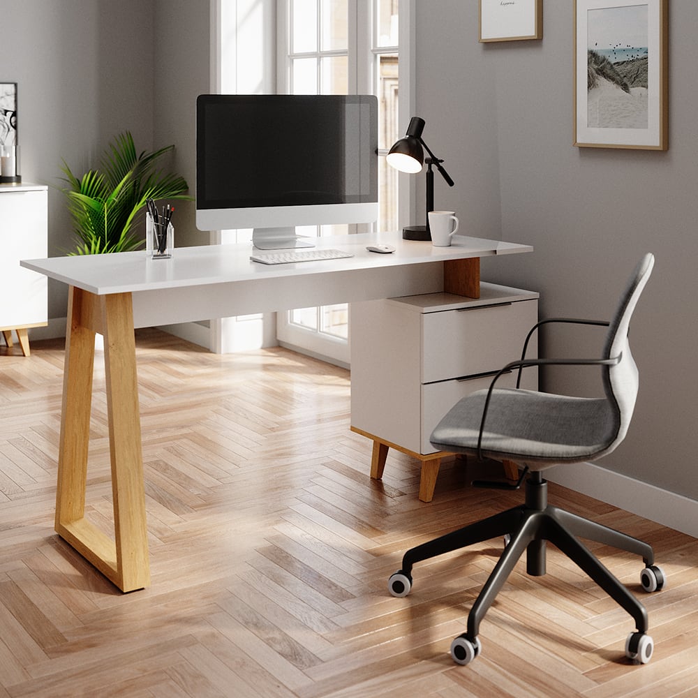 Bureau avec tiroirs l, blanc 138 x 77cm