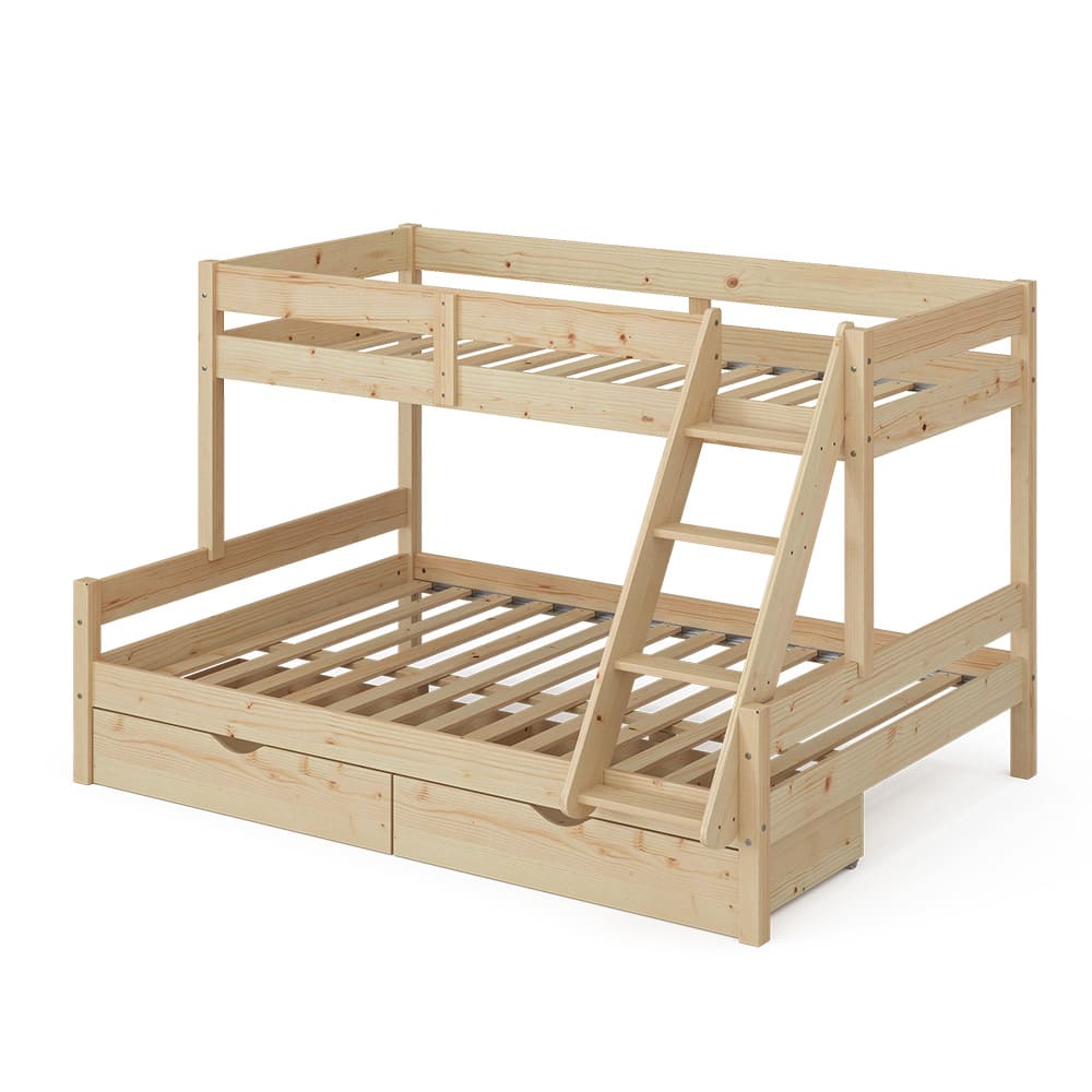 Lit superposé avec tiroirs, naturel bois 207.6 x 131cm Lit superposé avec tiroirs, naturel bois 207.6 x 131cm