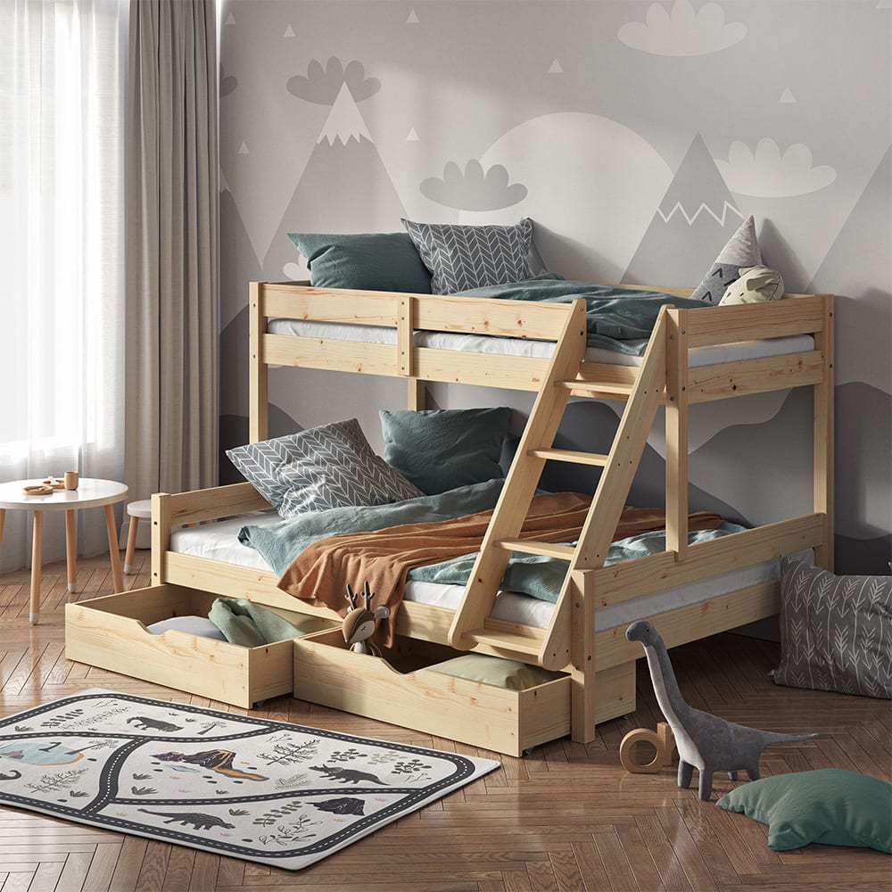 Etagenbett mit Schubladen, Naturholz 207.6 x 131cm - Maisons Du