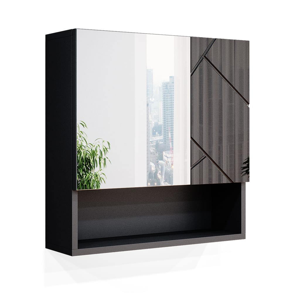 Vicco Badspiegelschrank, Anthrazit Hochglanz 54 x 55cm style modern Grau Spanplatte