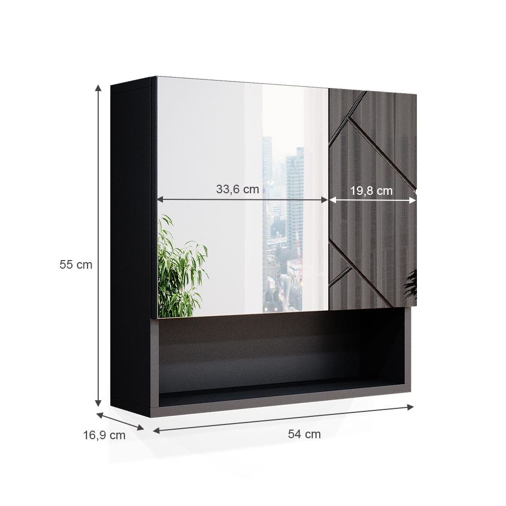 Badspiegelschrank, Anthrazit Hochglanz 54 x 55cm - Maisons Du
