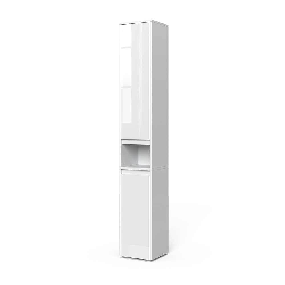 Meuble salle bain portes compartiment ouvert blanc 30,2x1 30.2x191.5cm — Beyit