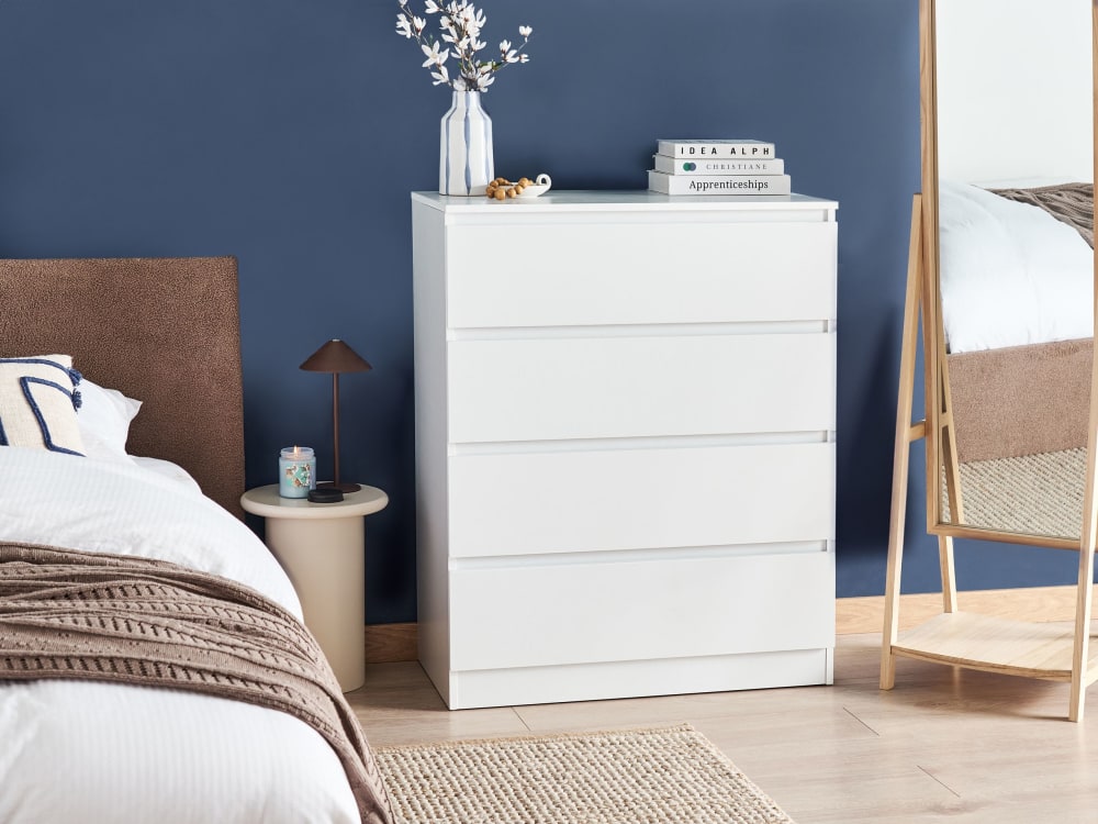 Kommode mit 4 Schubladen aus Holzwerkstoff 100cm, weiß - Maisons