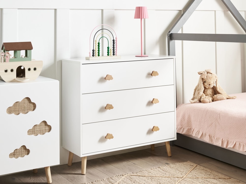Kommode mit 3 Schubladen aus Holzwerkstoff 76cm, weiß - Maisons