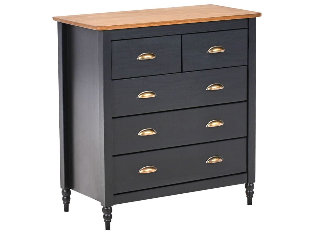 Commode à 5 tiroirs bois de pin noir