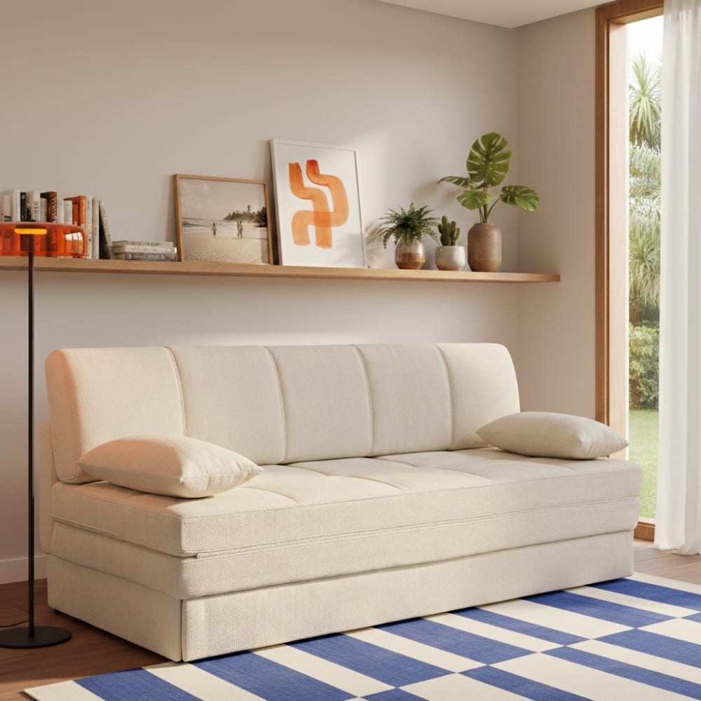 Banquette en tissu 3 places beige Banquette en tissu 3 places beige