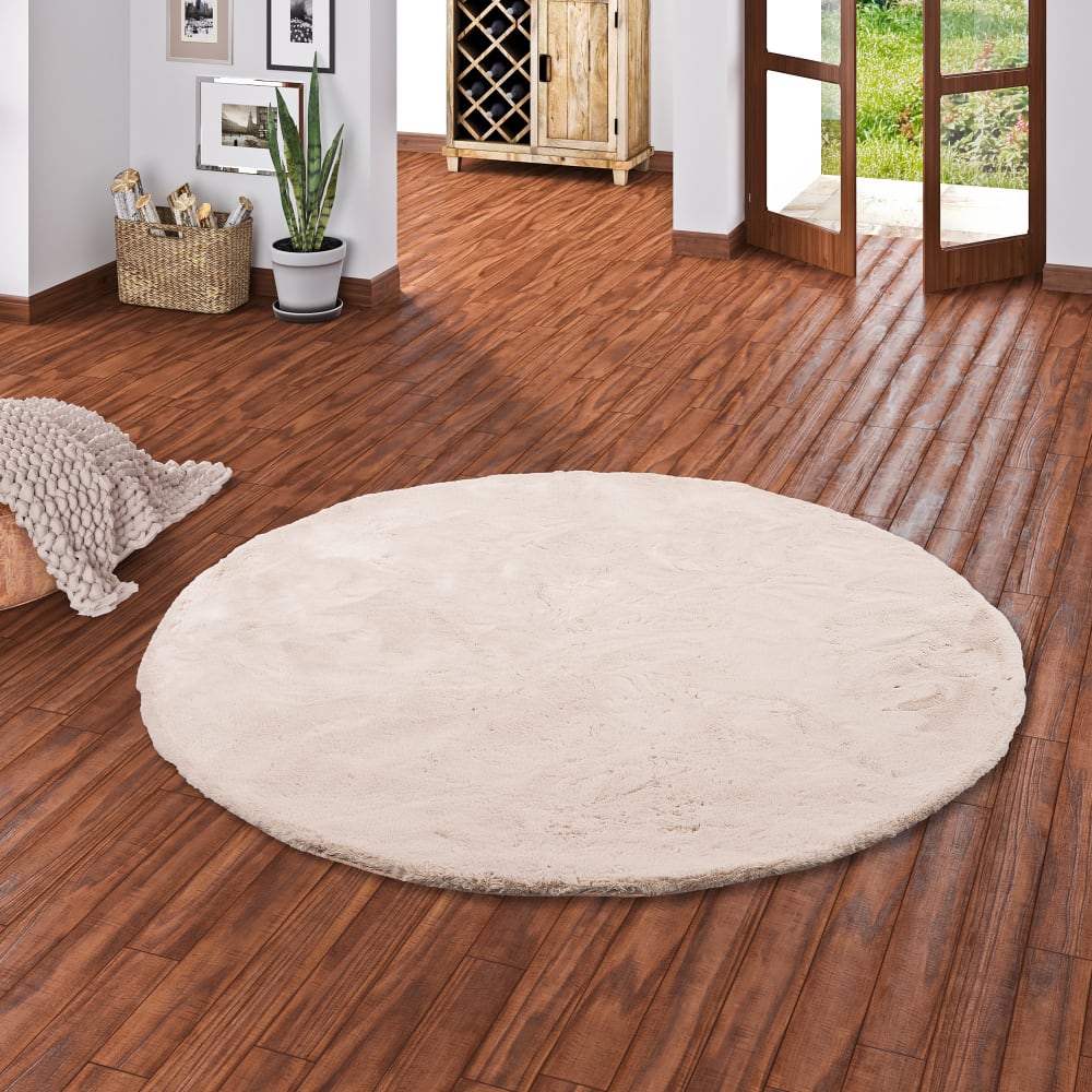 Tapis rond en fausse fourrure beige 80x80 cm — vue 3