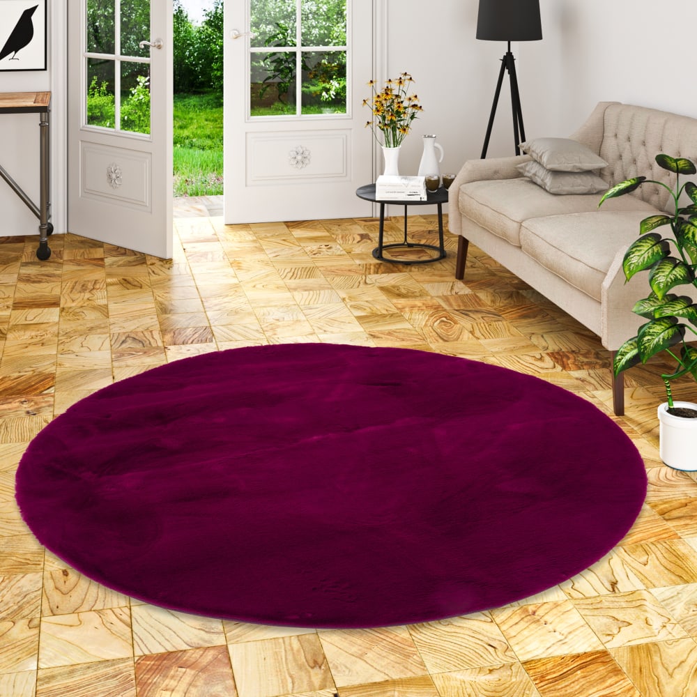 Tapis rond en fausse fourrure fuchsia 80x80 cm — vue 3