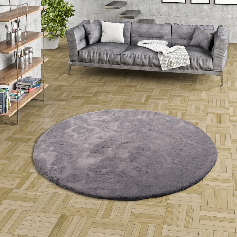Tapis rond en fausse fourrure gris 80x80 cm — vue 3