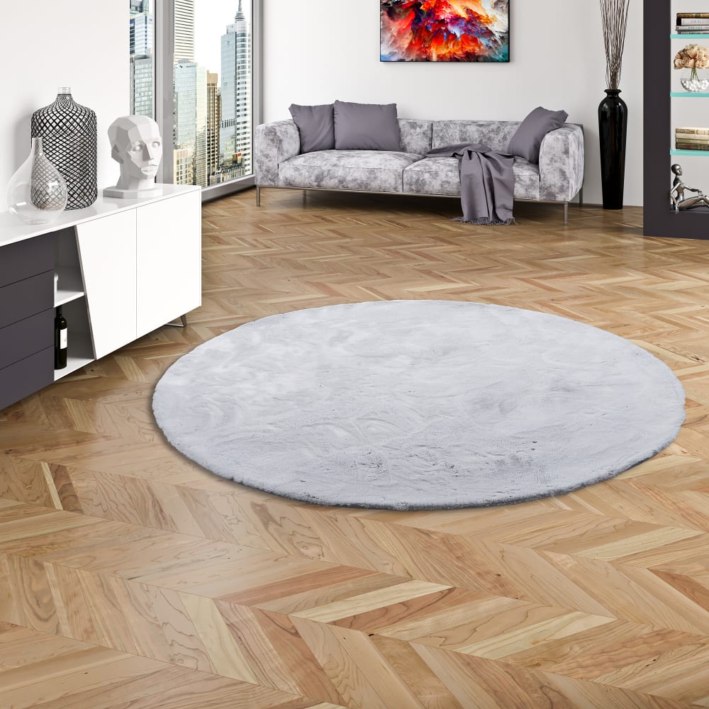 Tapis rond en fausse fourrure gris clair 160x160 cm — vue 3