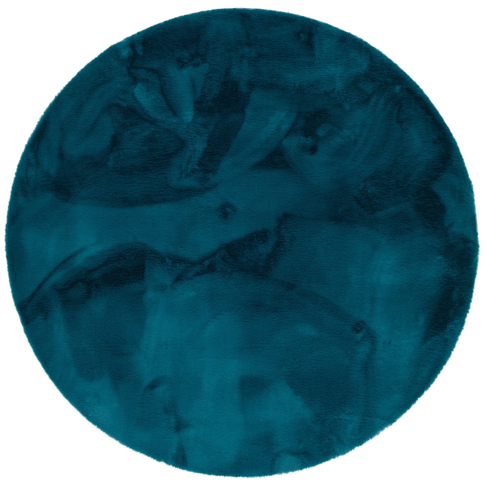 Tapis rond en fausse fourrure pétrole 80x80 cm