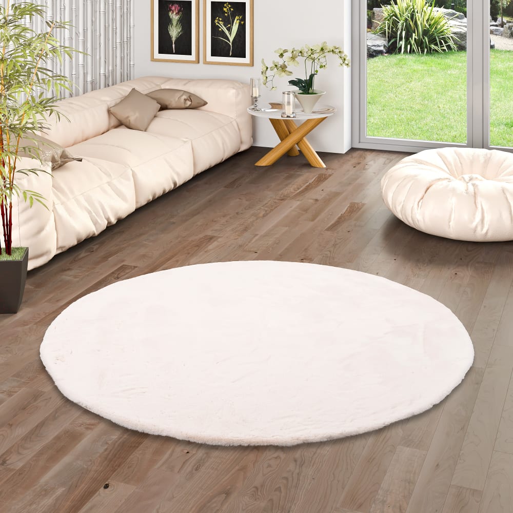 Tapis rond en fausse fourrure crème 80x80 cm — vue 3