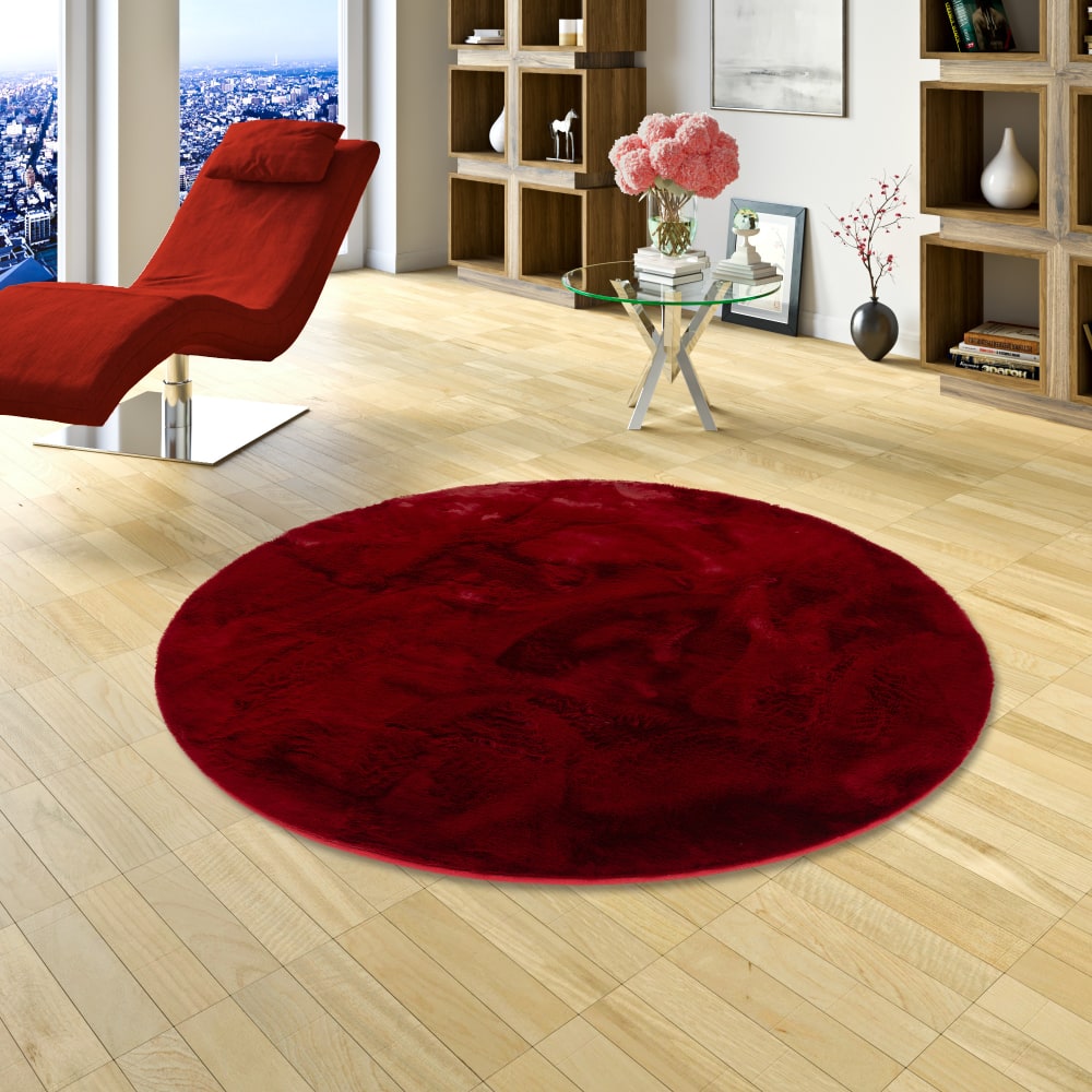 Tapis rond en fausse fourrure rouge 80x80 cm — vue 3