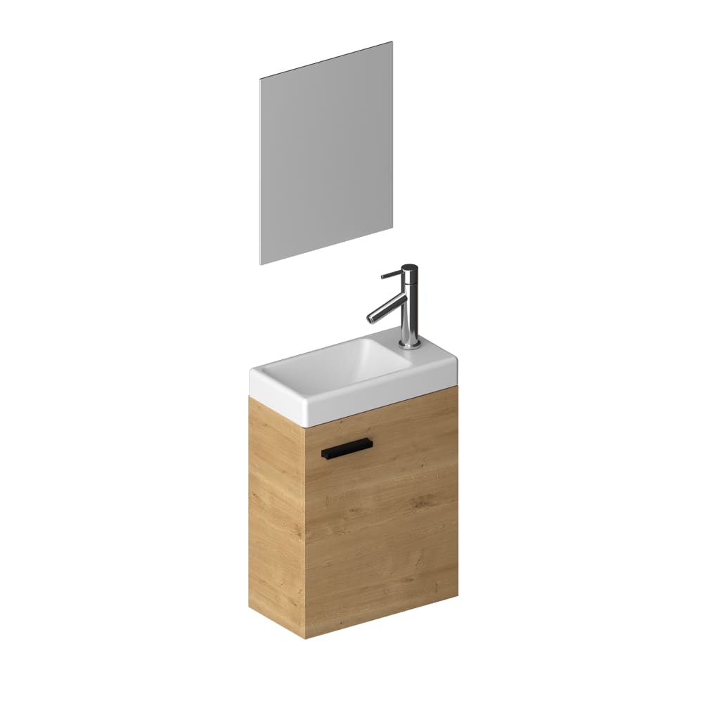 Lave main avec miroir aluminium/céramique/bois naturel 22 x 41 — Beyit