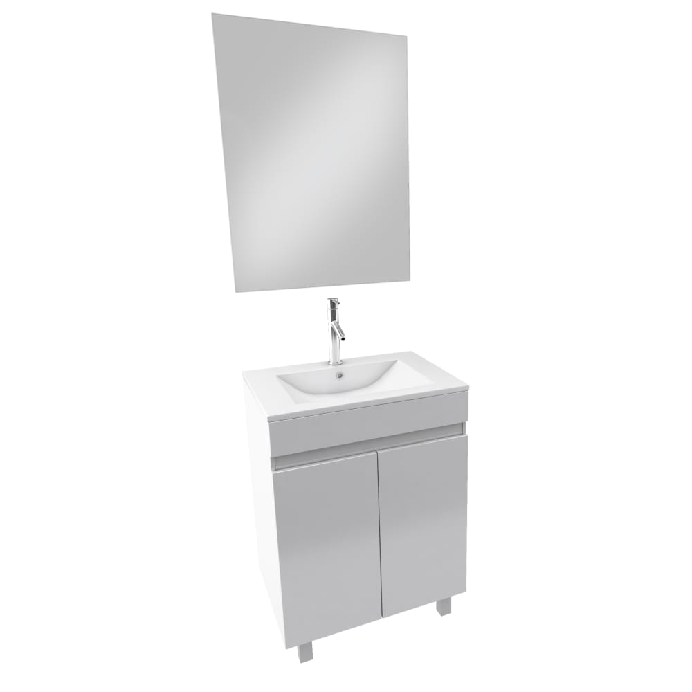 Meuble de salle de bains effet bois blanc avec miroir 45x60x81cm