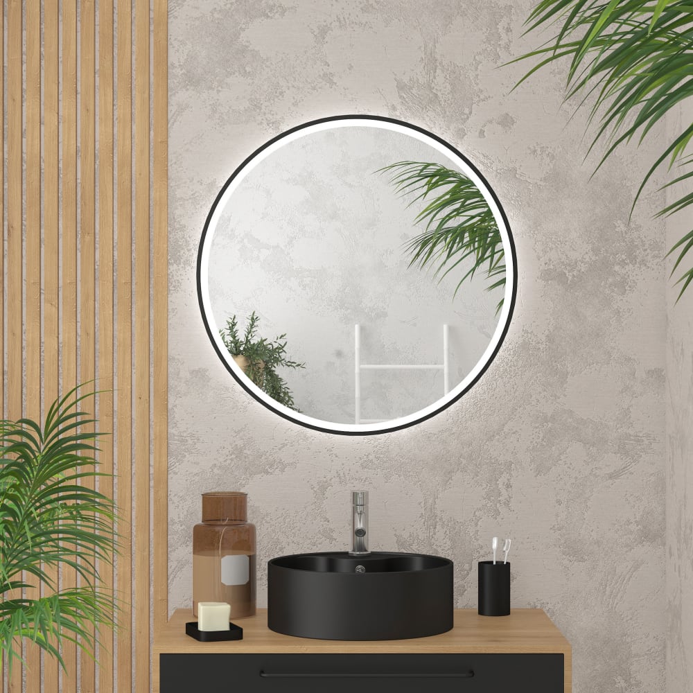 Miroir salle de bains en aluminium noir 3x70x70cm