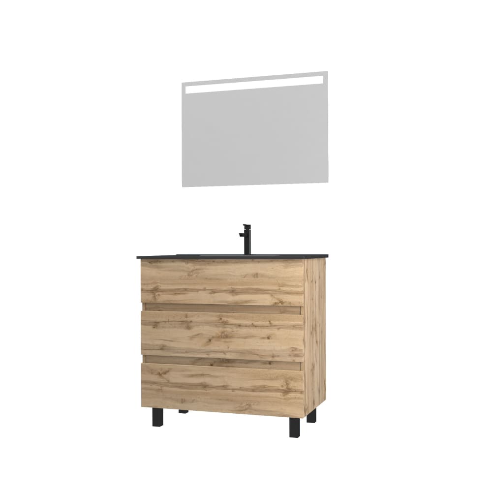 Meuble de salle de bains effet bois marron avec miroir 45x80x81cm