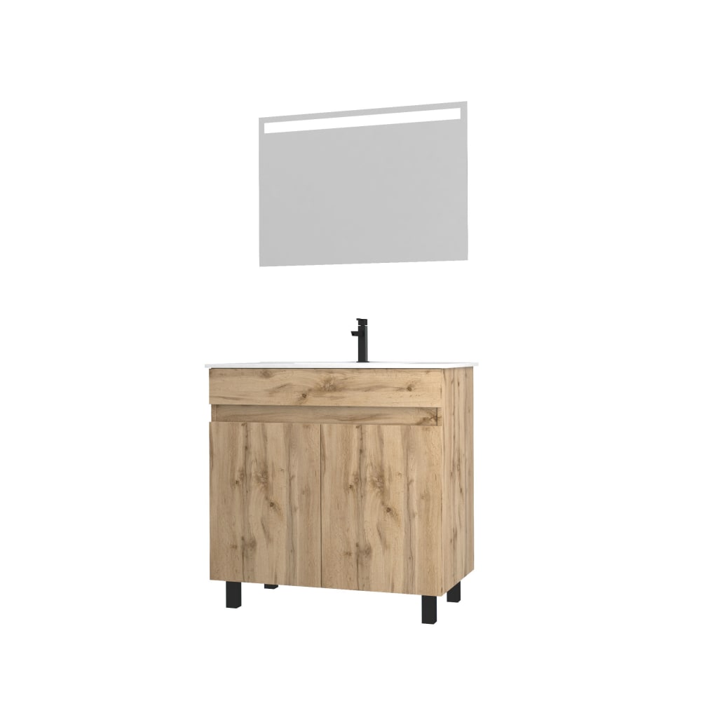 Meuble de salle de bains effet bois marron avec miroir 45x80x81cm