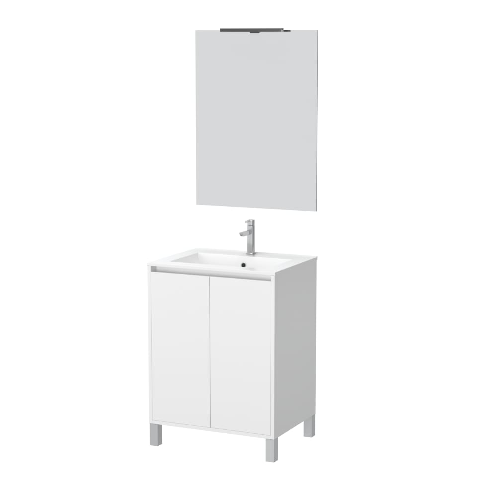 Meuble de salle de bains effet bois blanc avec miroir