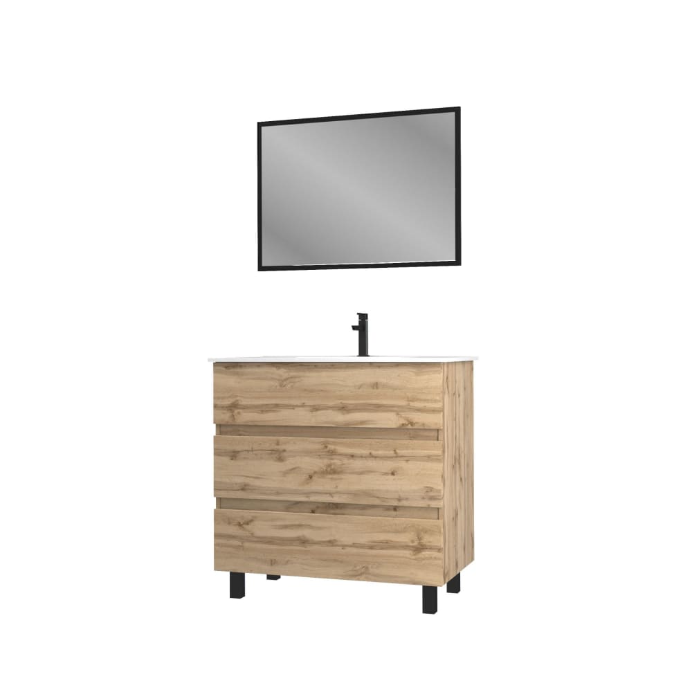 Meuble de salle de bains effet bois marron avec miroir 45x80x81cm