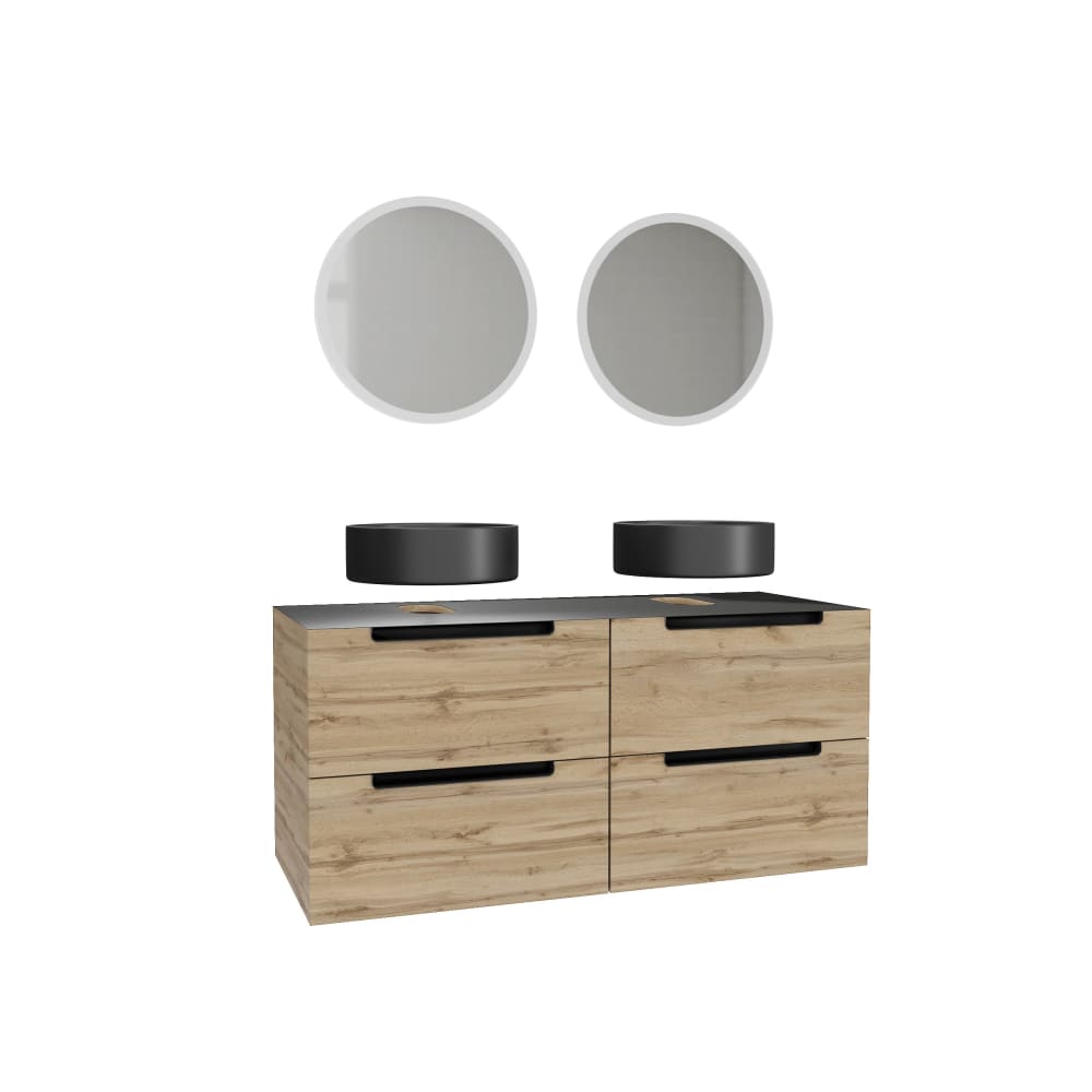 Meuble de salle de bains effet bois marron avec miroir