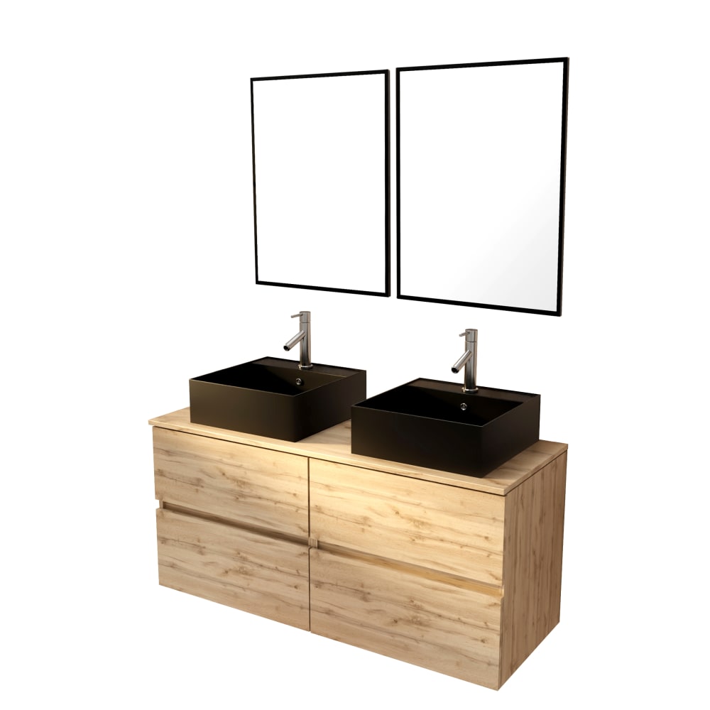 Meuble de salle de bains effet bois marron avec miroir 46x120x56cm