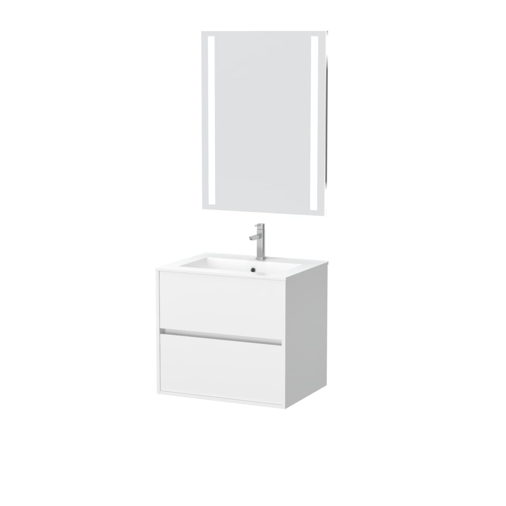Meuble de salle de bains effet bois blanc avec miroir