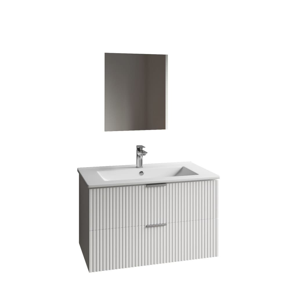 Meuble de salle de bains effet bois blanc avec miroir