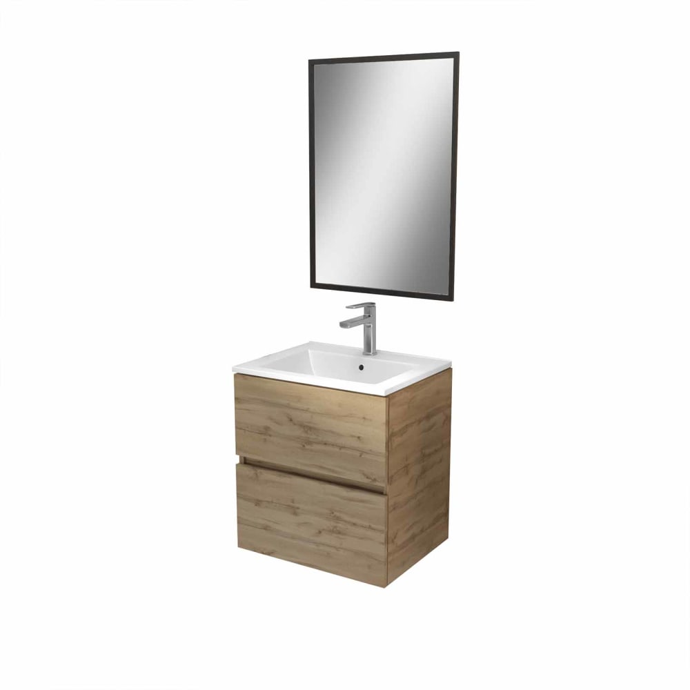 Meuble de salle de bains effet bois marron avec miroir 41x50x81cm
