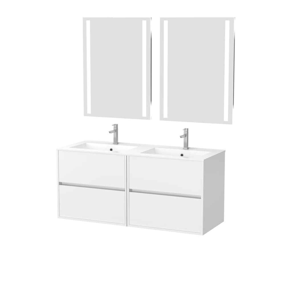 Meuble de salle de bains effet bois blanc avec miroir 46x120x56cm