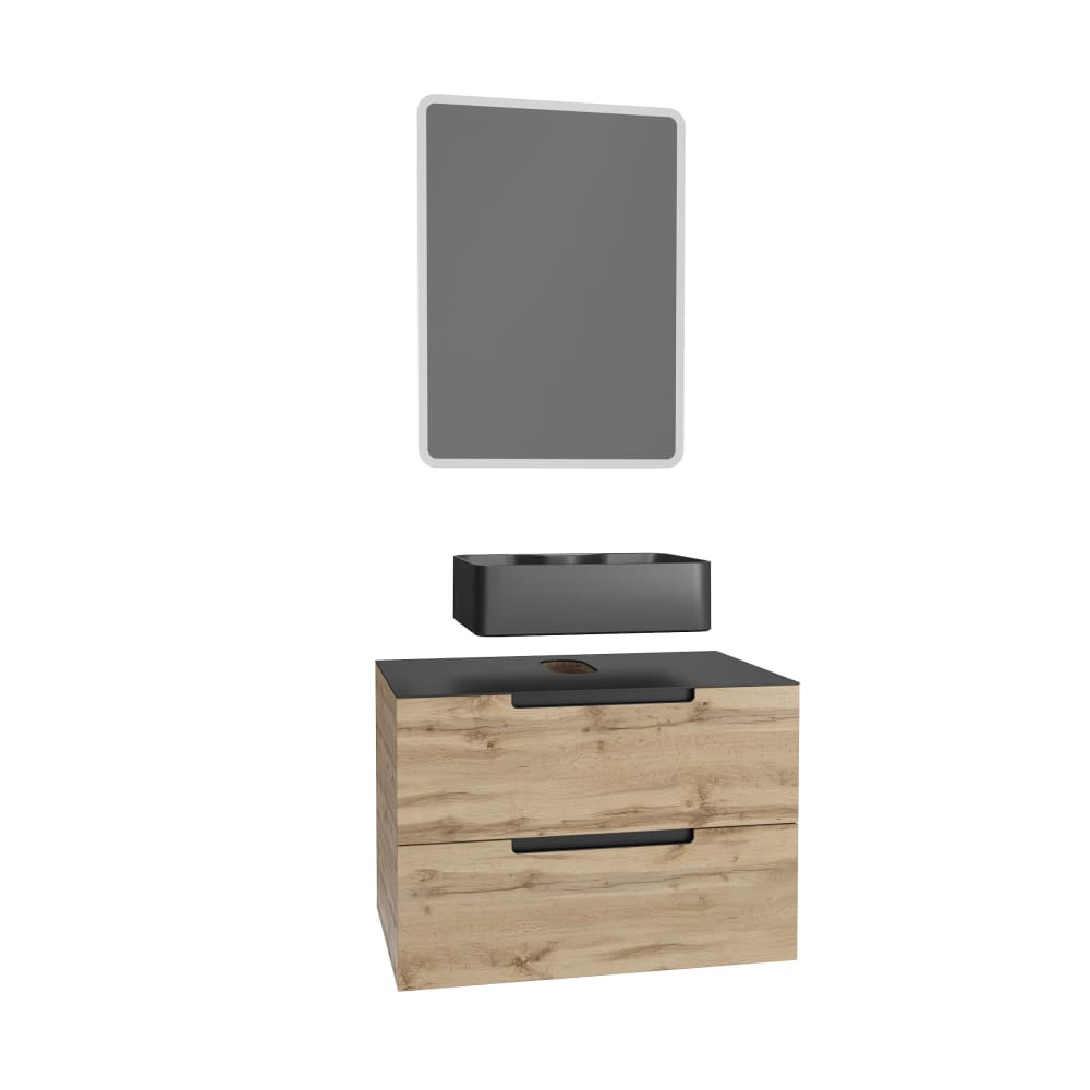 Meuble de salle de bains effet bois marron avec miroir